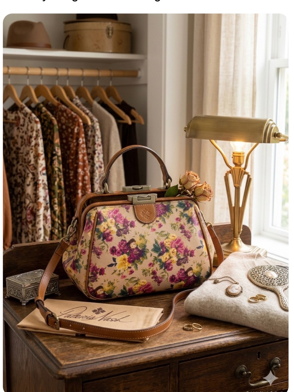 NWT Patricia Nash Gracchi Antique Rose  Leather Satchel Crossbody Cottagecore